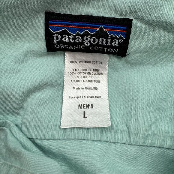 Patagonia Organic Cotton Mens Light Blue Short Sleeve Button Down Shirt Size L - Picture 5 of 5